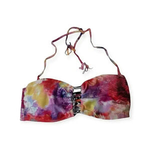 Raisins colorful  Bikini Top with tassels on neck ties size medium